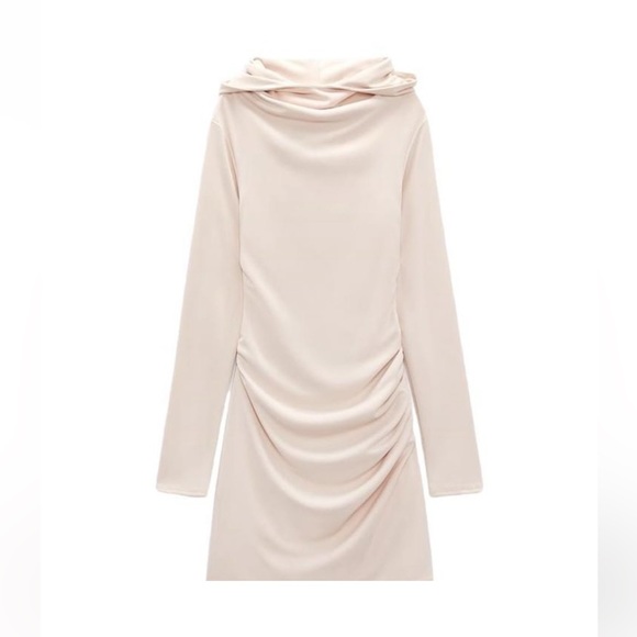 ZARA OPEN-BACK DRESS WITH HOOD BEIGE-PINK SIZE XXL - Picture 2 of 3